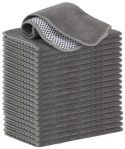 VIVOTE Microfaser Spüllappen Putzlappen Mit Poly-Mesh-Scheuerseite, 20 pcs | Dick, Saugfähig, Wiederverwendbares Haushaltstuch, Küchen TeigReinigungstuch, Netztuch, 20 cm x 20 cm Grau