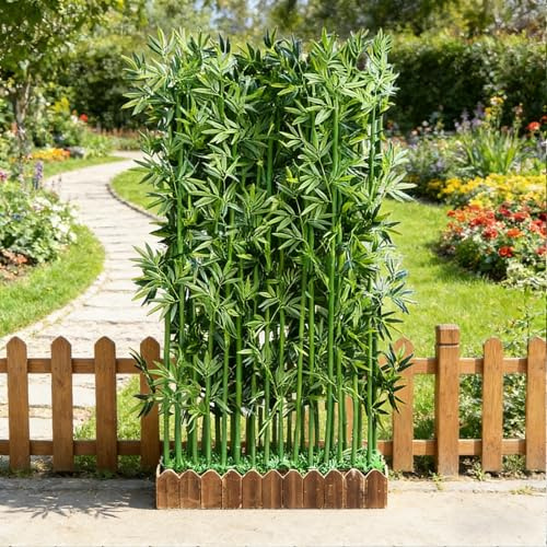 SEIFE 4.9-8.2ft Artificial Bamboo Privacy Screen Outdoor with Planter Box - Tall Faux Tree for Patio Balcony Backyard Yard Decoration - Fence Panel for Privacy(50 cm Base+11 Bamboo,2m/6.5ft)