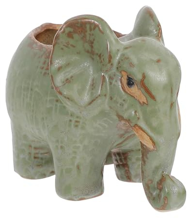 Veemoon Elephant Shaped Ceramic Plant Pot for Succulents and Desktop Plants, Breathable and Practical Pottery Planter Suitable for Home and Study Room Decoration