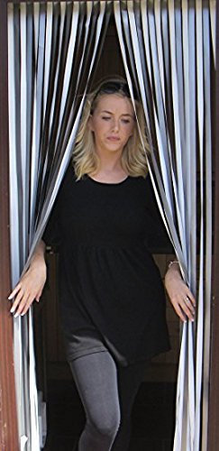 Holland Plastics Original Brand Heavy Duty Window Screen, Fly Protection, Strip Screen, Door Panel - Silver and White (100 cm Wide) - Complete with Screw Hooks for Wooden Frames