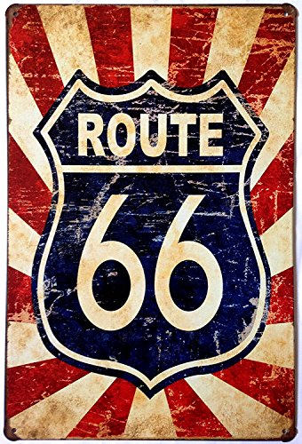 Hioni US Route 66 Road, Metal Tin Sign, Vintage Plaque Wall Decor