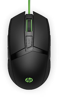 HP 300 Mouse Pavilion, 8 Tasti Programmabili di cui 2 per Pollici, DPI da 5.000, LED RGB Personalizzabile Effetti Statici o Dinamici, Impugnatura in Gomma, Nero/Verde