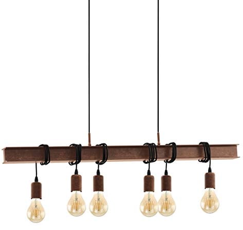 EGLO Pendellampe Townshend, 6 flammige Vintage Pendelleuchte im Industrial Design, Retro Hängelampe aus Stahl, Farbe: Antik braun, Fassung: E27