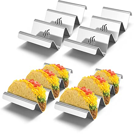 onlyfire Soporte de Taco de Acero Inoxidable, 4 bandejas de Taco sólidas con Asas