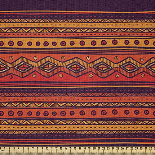 ABAKUHAUS Ethno Boho Stoff als Meterware, Abstrakte Ethno Doodle, Microfaser Multi Zweck Dekostoff für Kunsthandwerke, 3M (230x300cm), Orange Pflaume Rot