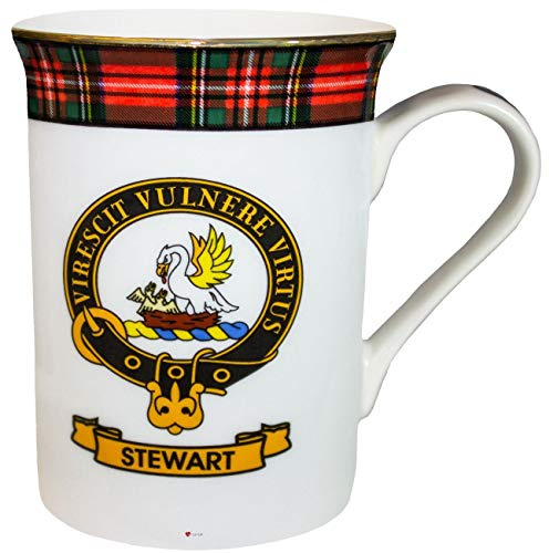 I LUV LTD China Coffee Mug Stewart Clan Crest Gold Rim Scottish Made