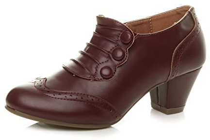 AJVANI Womens ladies mid heel buttons zip smart brogue ankle shoe boots booties size