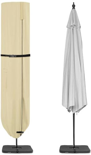 widesmile Grande housse de parasol déporté avec fermeture éclair et cordon de serrage en tissu Oxford 420D imperméable Beige 265 x 89 cm