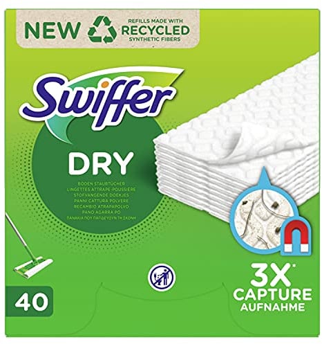 Swiffer Paños Secos Para Mopa De Recambio Para Parqué 40 Unidades, Atrapa Y Retiene 3 Veces Más Polvo, Suciedad Y Pelo Que Una Escoba Convencional
