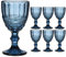 Wine Glass Set of 6 Blue Baroque Embossed 300ml Drink Goblets