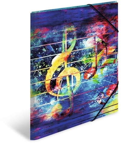 HERMA Sammelmappen A3 Musik Set, 3 Stück, Kinder Eckspanner-Mappen aus Kunststoff mit Kunst Motiv, Gummizug, Innenklappen und Innendruck für Jungen und Mädchen