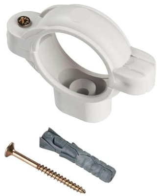 White Waste Pipe Clamp with Screw - 40mm - Drain Tube Holder/Soil Pipe Bracket.