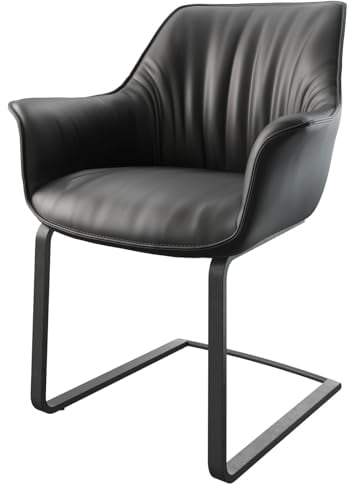 DELIFE Schwingstuhl Keila-Flex mit Armlehnen Freischwinger flach Schwarz Echt-Leder Schwarz