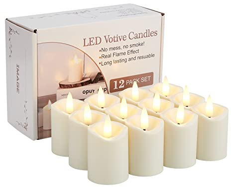 IMAGE LED Hanging Candles - 12pcs Battery Operated 3D Wick Ivory Flameless Votive, Timer, Gradient Effect (Warm White)