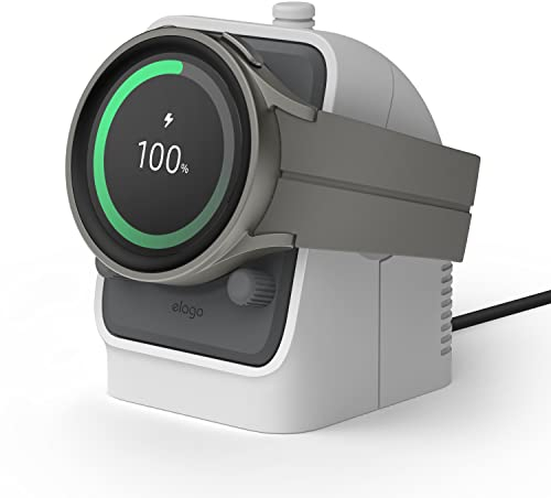 elago Ladestation für Samsung Galaxy Watch 8/8 Classic/7/Ultra/6/6 Classic/5/5 Pro [40/43/44/45/47mm] Ladegerät, Nachttischmodus, Kabelmanagement [Kabel Nicht im Lieferumfang Enthalten] (Hellgrau)