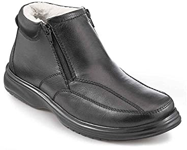 Pegasus Men's Leather Extra Wide Fit Sherpa Lined Zip Boots Black 10 UK