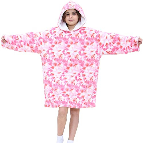 A2Z 4 Kids Girls Oversized Hoodie Tie Dye Pink Printed Snuggle Blanket Super Soft Warm Fleece Kangaroo Pocket Hooded Blankets