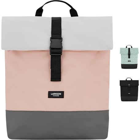 LARKSON Rucksack Damen & Herren Rosa - Tammo - Rolltop Daypack für Arbeit Uni Fahrrad - Backpack mit 16 Zoll Laptop Fach - Rückenpolsterung & Wasserabweisend