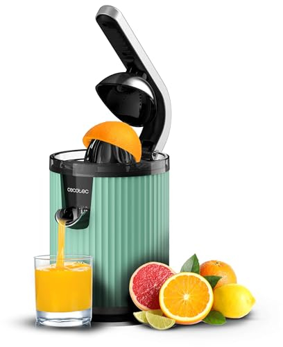 Cecotec Spremiagrumi elettrico a braccio per arance e agrumi Xqueeze RetroJuice 600 Green. 600 W, stile retrò, filtro in acciaio inox, cono in plastica, leva per estrarre la polpa, antigoccia