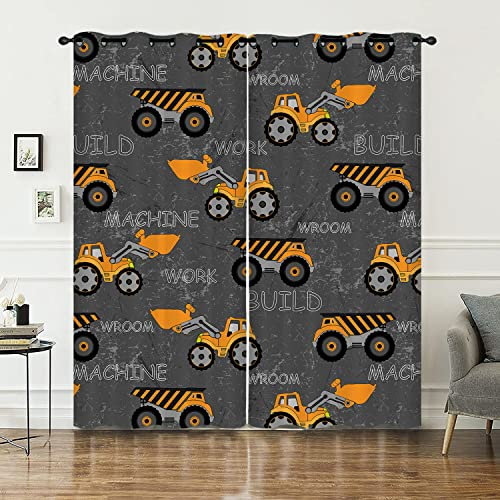 HOSIMA LKW Konstruktion Fahrzeug Vorhänge Blickdicht Gardinen Mit Ösen,2-Set 140x245cm GRAU Maschine weiche Verdunklungsvorhänge für Wohnzimmer Kinderzimmer Jugendzimmer(LKW2 140x245cm)