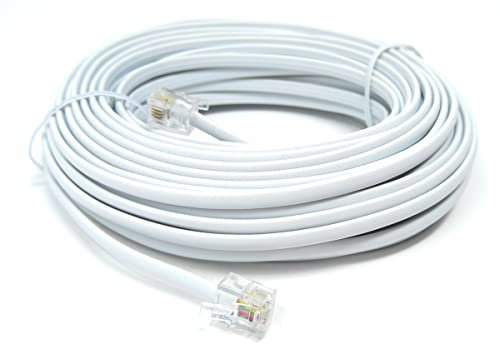 DRUT 15m RJ11 to RJ11 Telephone Landline Cable ADSL (6P4C) Flat Lead High Speed BT Internet Broadband Male to Male Router, Modem, Phone Extension Wire 50ft White