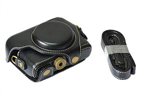 Camera Storage Bag Case Cover for Sony RX100 RX100II RX100 M3 RX100III M4 M5 M6, Retro PU Leather Protective Camera Case with Shoulder Strap (Black)