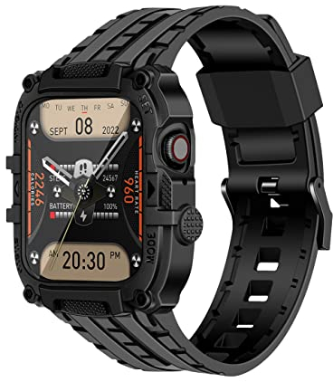 Juntan Kompatibel für Apple Watch Band 44mm, Sport TPU Uhrenarmband Männer mit Stoßfestem PC Rahmen Bumper Case Design Armband für iWatch Serie 6/SE2/SE/5/4, Mattschwarz