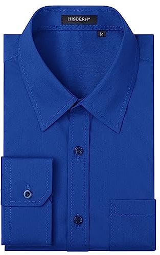 HISDERN Men's Royal Blue Long Sleeve Shirt for Men Formal Dress Shirts Regular Fit Casual Button Shirt L