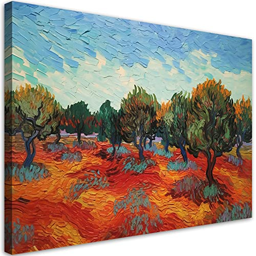 Feeby Quadro Vincent Van Gogh 30x20 cm 1 parte Stampa Murale Decorazione da parete Immagini Moderni per Soggiorno Camera da Letto Ufficio Corridoio Hotel Spa Gli ulivi arancione