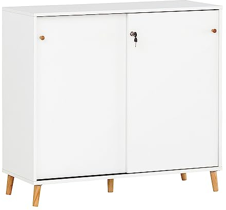 Lomadox Büro Schiebetürenschrank abschließbar in weiß, B/H/T: ca. 100,1/92,6/41 cm