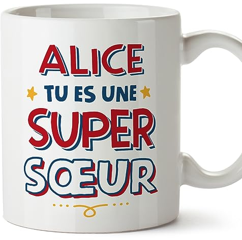 MUGFFINS Tazas Personalizadas para HERMANA - En Francés - Tu es Super - 11 oz / 330 ml - Regalo personalizable original y divertido