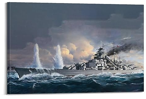 WARL Leinwandbild, Motiv: Deutsche Marine Schlachtschiff Bismarck Kriegsschiff, dekoratives Gemälde, 20 x 30 cm