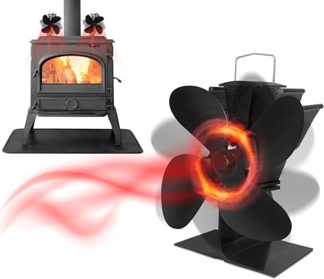 Yznahre Kaminventilator, 4 Flügel Ofenventilator Ohne Strom, Kaminofen Ventilator für Holzöfen, Stove Fan for Fireplace Umweltfreundlich Umwälzung