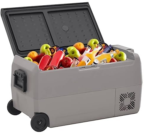 Homgoday Borsa Frigo con Ruote e Adattatore Nera e Grigia 50 L PP e PE, Mobili per Casa Interno Esterno Soggiorno Camera da Letto