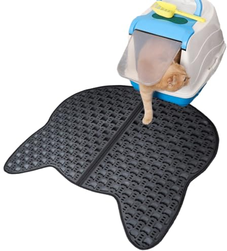 Blessca Katzenklo Matte Katzenstreu Matte Katzenmatte Katzenkopf Design Vorleger wasserdichte Doppelte Schichte Rutschfest Für Katzentoilette Katzenklo Mit Deckel (70x75 cm)