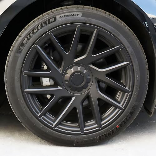 KAVANIC für 2024 Tesla Model 3 Highland Radabdeckung 18 Zoll Mattschwarz ABS Felgenschutzabdeckung Unterstützung Logo(4 Stück) neues Model 3 2023+ 2024 Highland Radkappen Ersatz