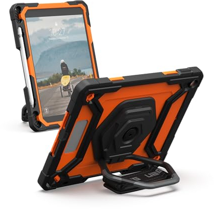 URBAN ARMOR GEAR UAG Designed for iPad 10.2 9th/8th Gen 2020-2021 Case w/Built-in Screen Protector, Kickstand, Hand Strap Rugged Transparent Clear Military Grade Protective Cover Plasma Orange/Black