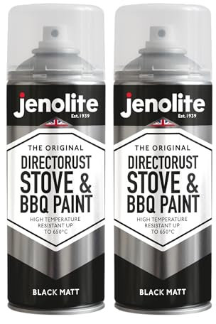 JENOLITE Directorust Grill- und Herdspray, Schwarz, 2 x 400 ml, Hochtemperaturfarbe bis 650 °C, Grill, Ofen, Kamine, Holzbrenner, Automobil, Feuerschutzgitter