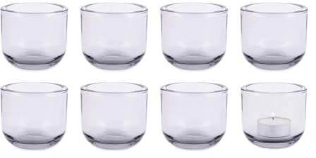 pajoma® Teelichthalter 8er Set aus Grauglas - H 6.5 Ø 7.2 cm | Kerzengläser für Teelichter, Geburtstag, Urlaub, Party, Dekoration