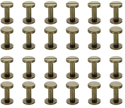 PATIKIL Vis Chicago M4x12mm, 25 Ensembles de Vis à Tête Fendue en Laiton pour Reliure de Ceinture en Cuir, Albums Photo, Couleur Bronze