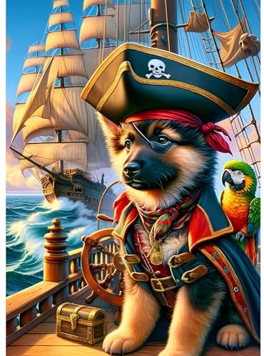 DPHERO DIY Pirat Diamant Painting Bilder für Erwachsene Anfänger,5D Hund Diamond Painting Set,DIY Runde Steine Segelboot Diamant Kunst Kits,Haus Diamant Painting für Zuhause Dekor 30x40 cm