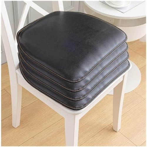 Schwarz,Set of 4, Stuhlkissen Für Esszimmerstühle, 43 X 40 cm Leder Hufeisen Stuhl Kissen Durable Soft Sitzkissen, rutschfeste Küche Stuhl Pad Mit Krawatten Mit Maschine Waschbar Abdeckung