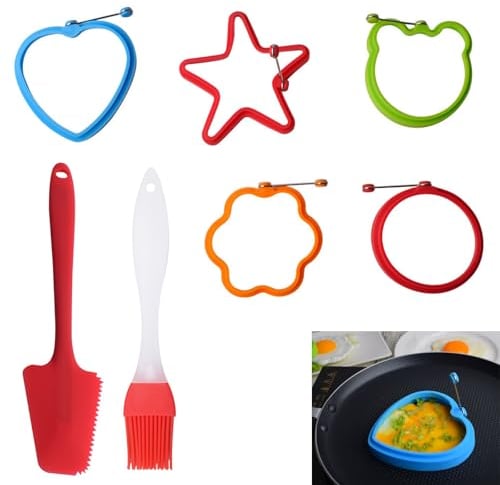 7 StüCk Spiegeleiform, Pancake Form, Spiegeleierformen FüR Die Pfanne, Eierform FüR Die Pfanne, Spiegelei Form Und öLpinsel, Spiegeleiform Silikon, Zum Kochen Von Spiegelei/Pfannkuchen/Omeletts
