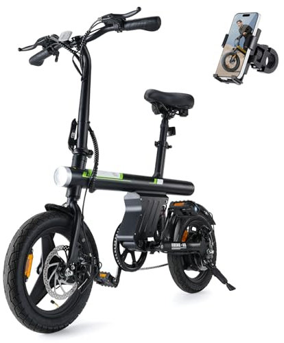 Finbike U1 Electric Bike for Adult/Teens,14 Folding Electric Bicycle with LCD Display,25KM/H & 45KM Range,4H Fast Charge,4 Riding Modes,Rear Shock Absorber,120KG Capacity,Compact Foldable Ebike