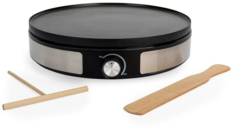 Petra Crêpière Électrique 2 en 1 1500W, Grande Plaque 33cm Réversible pour 1 Grande Crêpe ou 7 Mini Crêpes, Machine à Crêpes Antiadhésive avec Accessoires en Bois, Garantie 3 Ans
