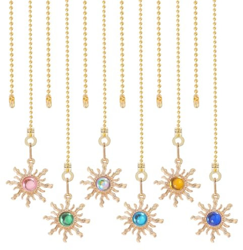GLOBLELAND 6 Pcs Sun Ceiling Fan Pull Chain Alloy Resin Ceiling Fan Extension Ornaments Light Pull Chain with Connector for Ceiling Light Fans