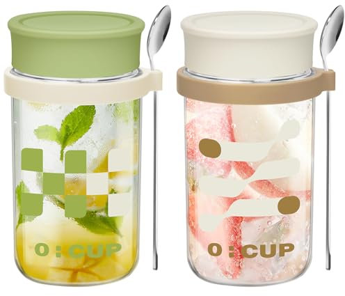 UHAPEER 500ML Müslidosen, Auslaufsicherer Müslibecher mit Löffel, Porridge Becher 2er Set, Mepal Becher für Kinder und Erwachsene, Overnight Oats Gläser, Frühstücksdose Lunchpot Unterwegs