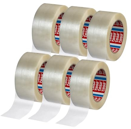 tesa 60418 PET Paketklebeband - 132 m x 50 mm - transparent - 6 Rollen | Packband mit starkem Halt - reißfestes Paketband für leichte bis mittelschwere Pakete - recyclingfreundliches Klebeband