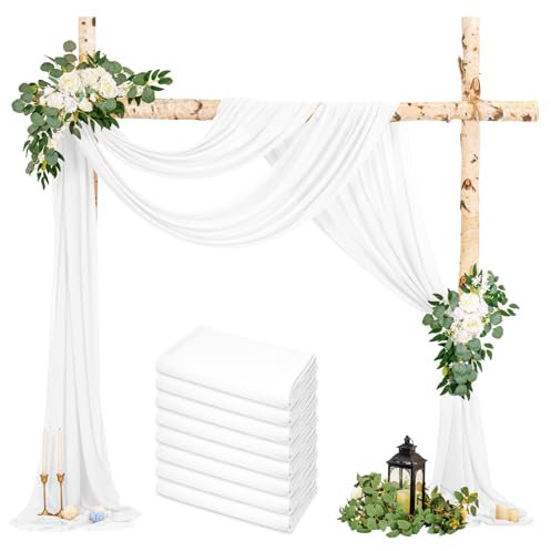 LYAFS 8 Packs Hochzeit Vorhang Hochzeitsbogen, Weiß Querbehang 73cmx610cm Chiffon-Stoff-Vorhang für Hochzeit, Hintergrund Deko Gardinen Vorhang für Hochzeitsbogen Zeremonie, Torbogen, Party