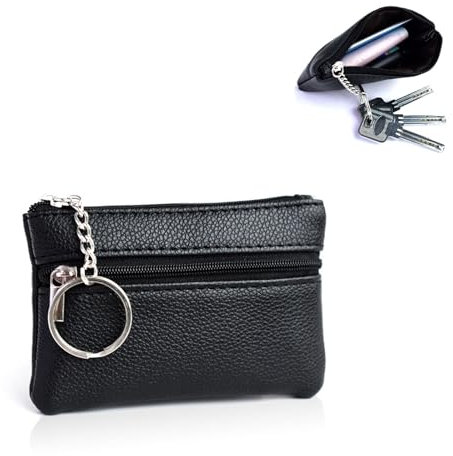 Dreamil Schlüsseletui Leder Schlüsseltasche mit 2 Separaten Fächern Mini-Schlüsselhalter 11,5 x 7,5 x 1cm Schlüsselmäppchen für Damen Herren Unisex Schwarz